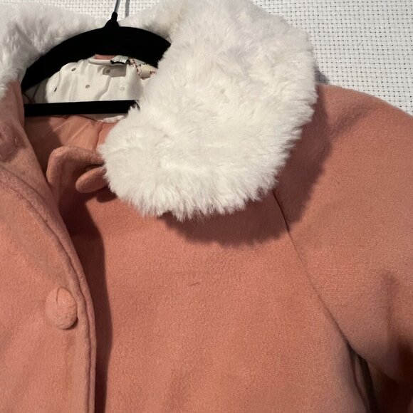 JOie Girls Size 2T Faux-Fur-Trimmed Blush Pink Button lined Jacket Coat - Picture 5 of 12
